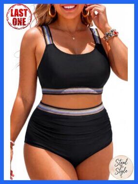 Plus Size High Waisted Bikini Set with Tummy Control and Removable Pads